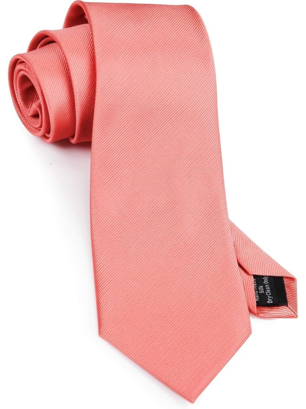 Mens Coral Pink Solid Twill Textured Woven Silk Formal Necktie For Wedding Dress